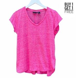 TAHARI Bright Pink V Neck Linen Tee Shirt Large